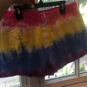 Rainbow Tie Dye Jean Shorts